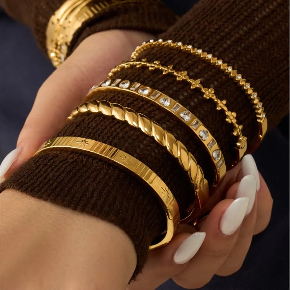 Dainty Zircon Bangles Stainless Steel Bangles for Women 18k Gold Plated Bangle Bracelets Inlaid Sparkling CZ Bracelet Bangle