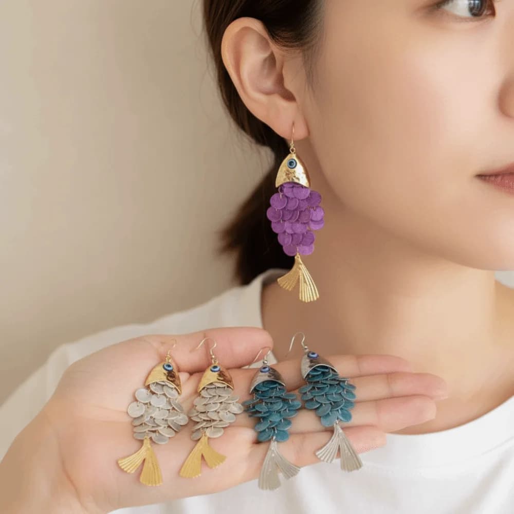 Personality Fish-shaped Earrings Scaly Elegant Imitation Shell Tassel Earrings Ear Hook Design Alloy Dangle Earrings Festival