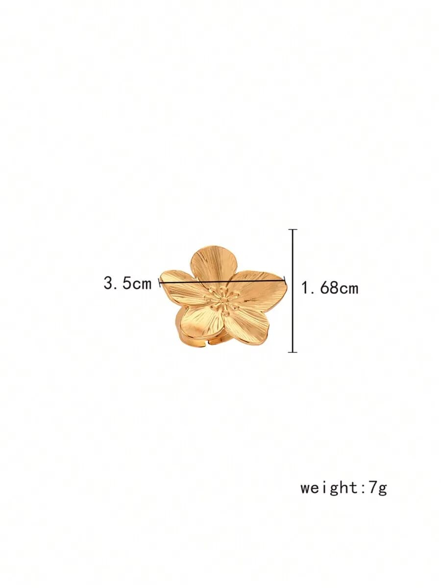 Dellgoo 1pc Adjustable Stainless Steel Gold 5-Petal Flower Ring Valentines