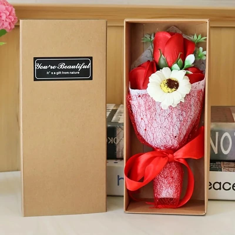 Fiore di sapone creativo San Valentino Moglie Fidanzata Regalo Fiore di rosa Sapone artificiale Piccolo bouquet Confezione regalo