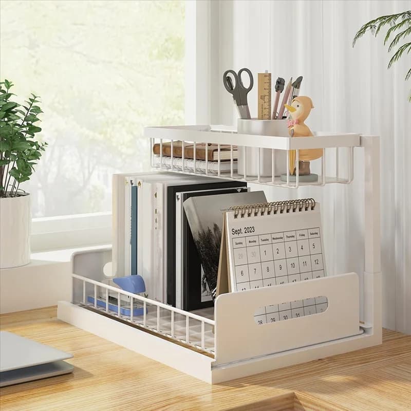 ABFY-Organizer Scaffale scorrevole a 2 livelli Scaffale portaoggetti per cucina Bagno