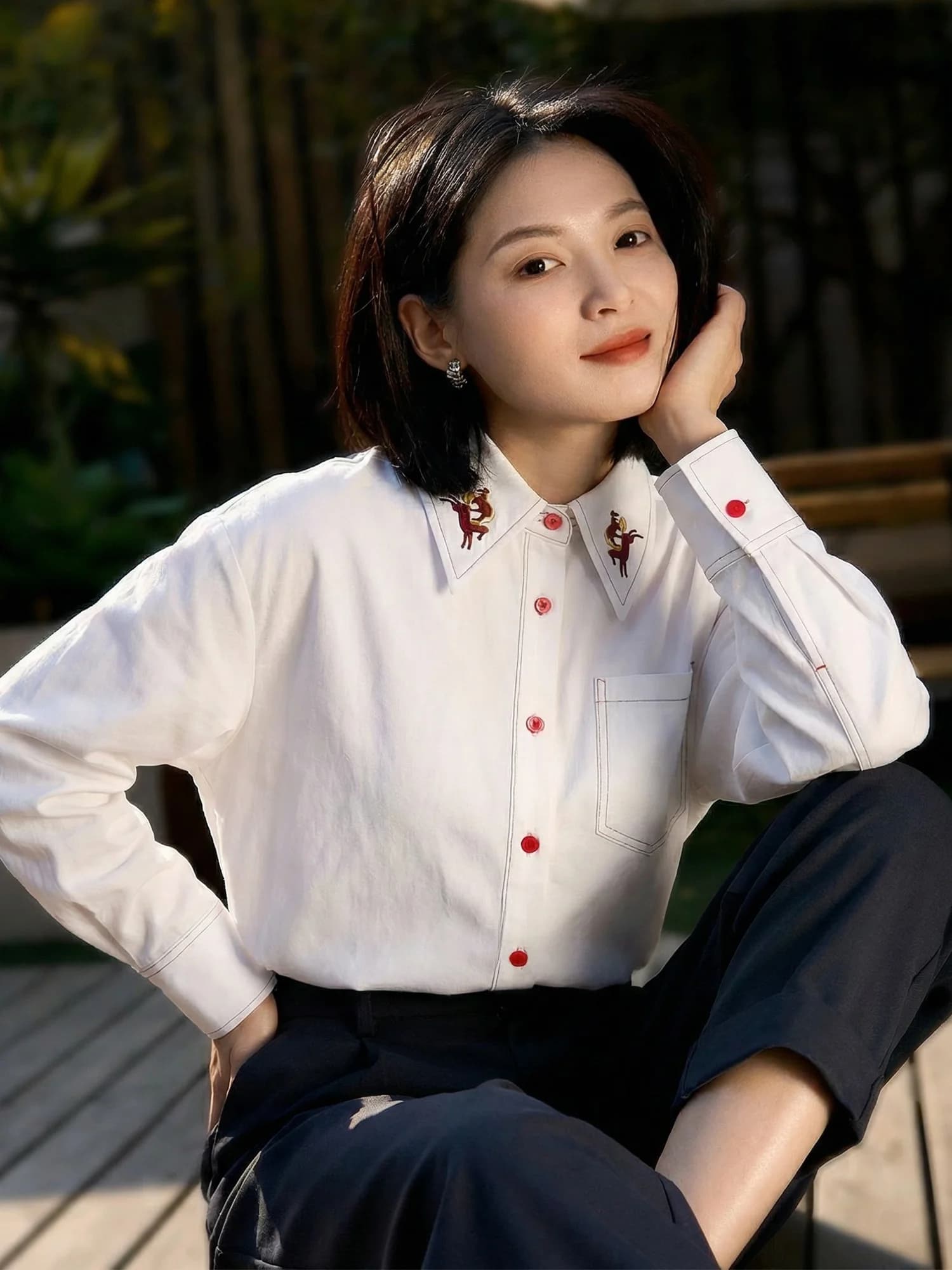 Elegant Long Sleeve Embroidered Mixed Silk Cotton Shirt Women's Spring White Slimming Shirt Jacket Flattering Gentle Style