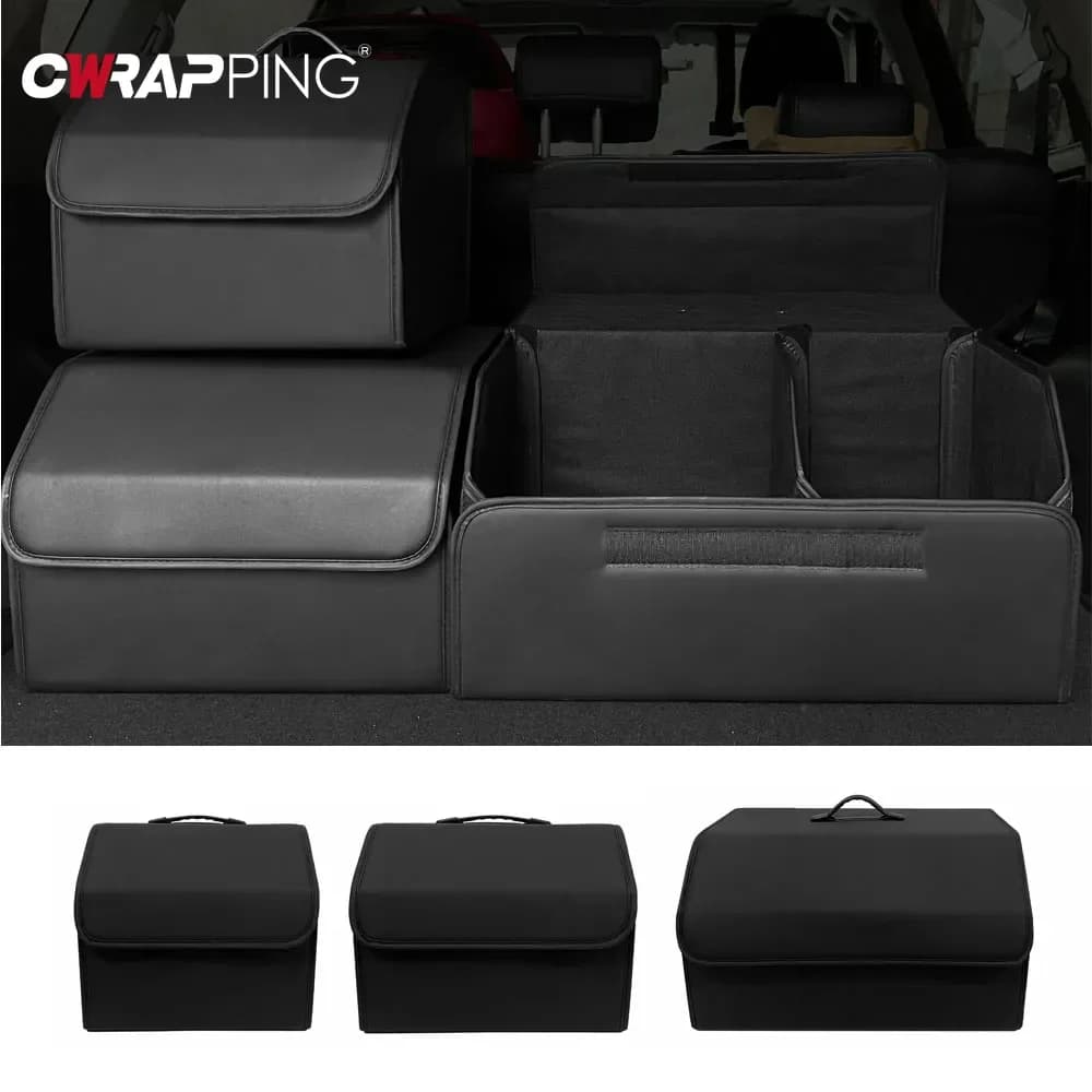 Scatola portaoggetti pieghevole per bagagliaio di un'auto Scatola portaoggetti automatica portatile in pelle PU con coperchio Borsa portaoggetti automatica Organizzatore per bagagliaio di veicolo