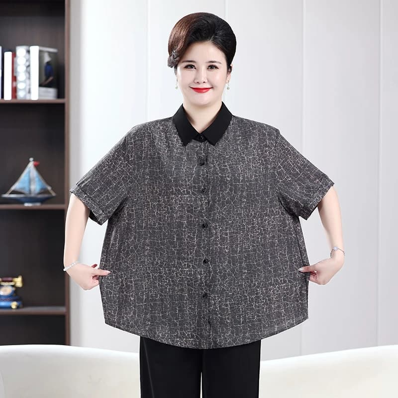 Camicia estiva con colletto classico stampato con motivo in pelle Camicia da donna all'aperto T-shirt casual taglie forti Top casual in tessuto allentato
