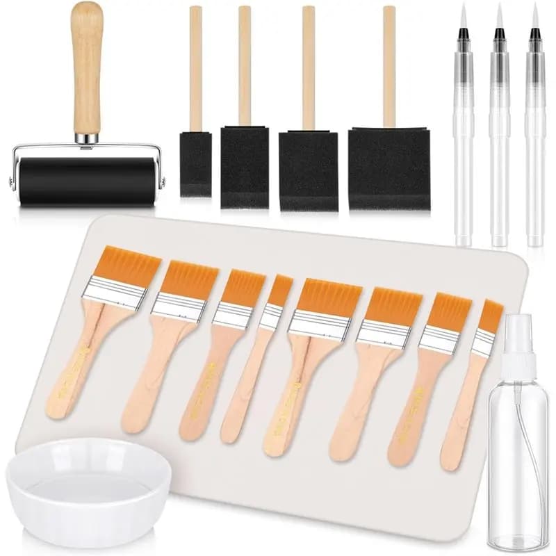 Kit Decoupage PZHI-19 Pezzi, Pennello per Decoupage, Pennelli in Schiuma, Penna ad Acqua, Rullo in Gomma da 4 Pollici, Tappetino in Silicone, Flacone Spray