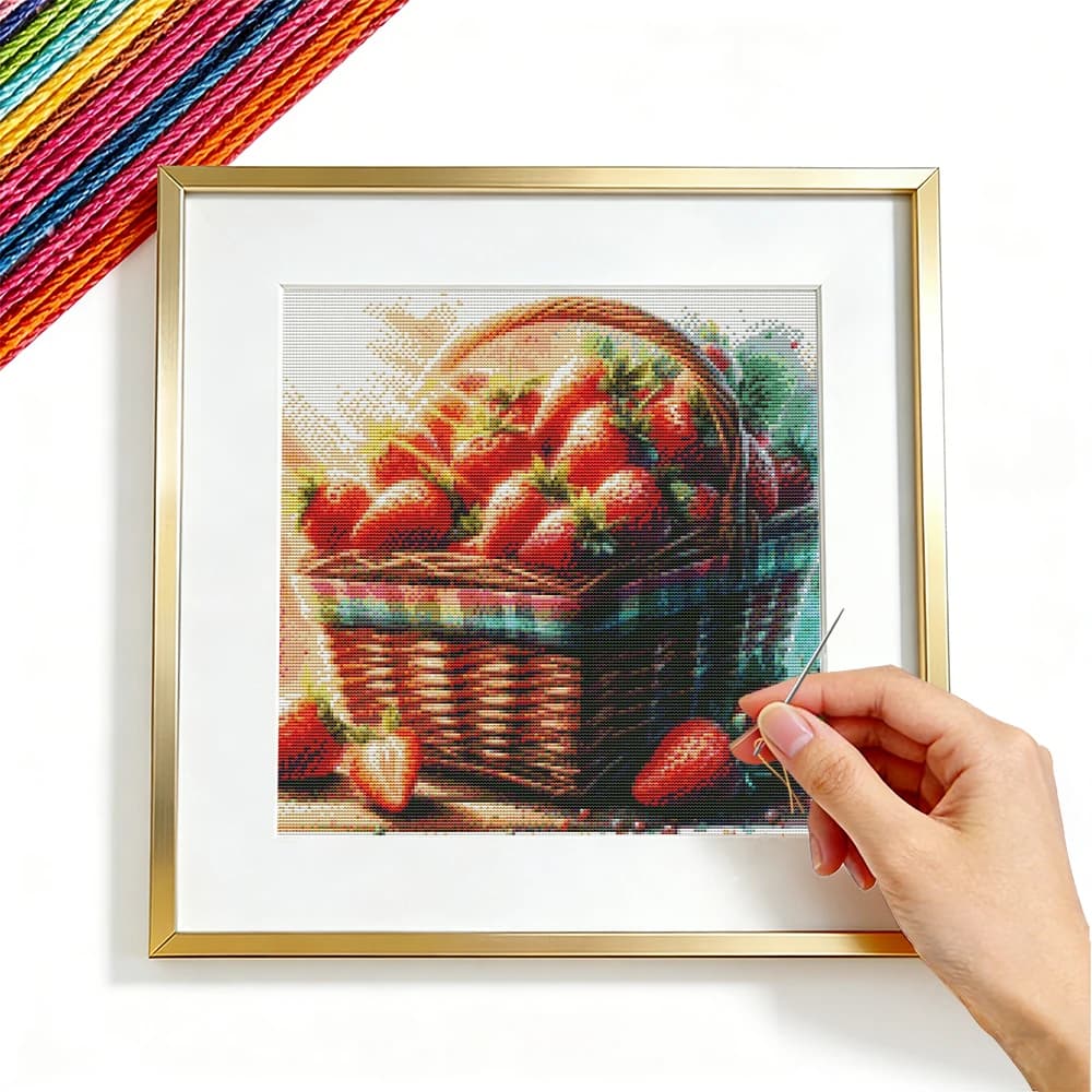 Kit Ricamo Punto Croce Fragola Frutta Fiori Cucina 11CT Guida per Principianti Decorazione Murale