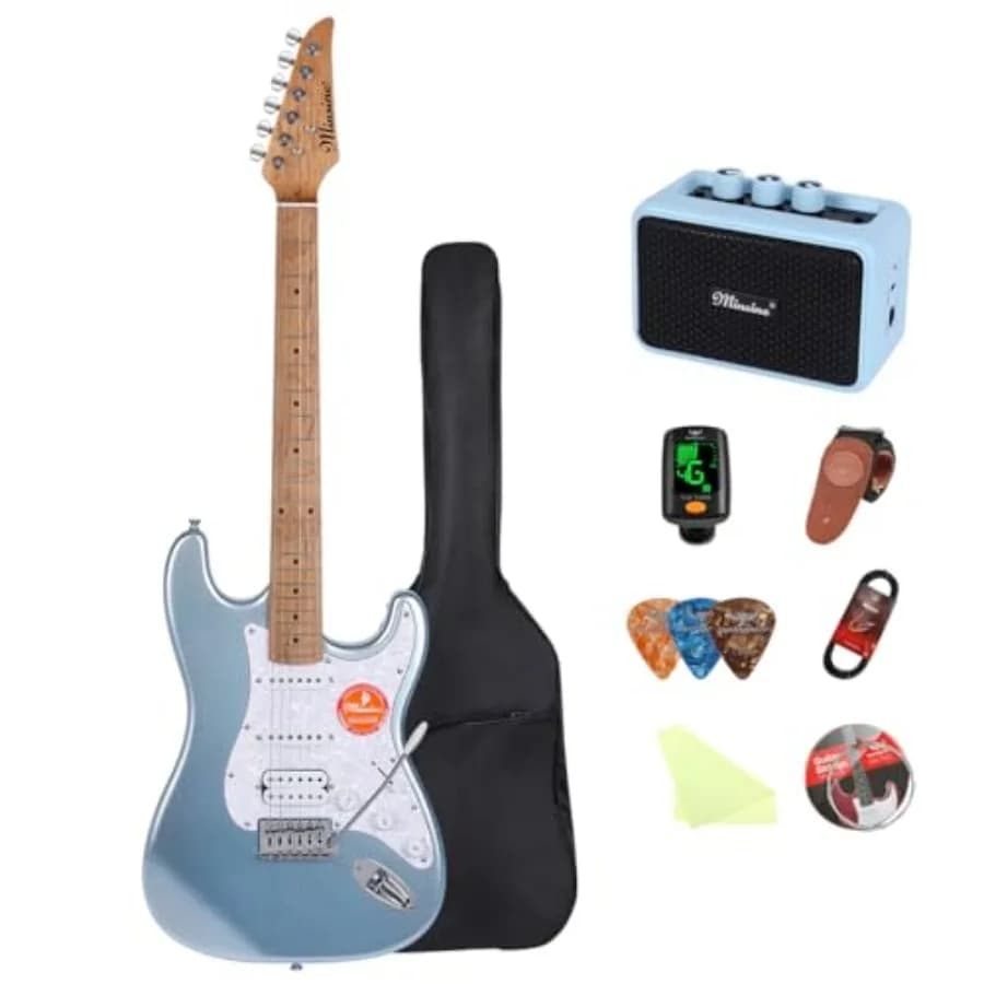Kit Chitarra Elettrica Solid Body per Principianti - Chitarra Elettrica in Metallo da 39 Pollici per Adulti con Plettri, Tracolla e Corde