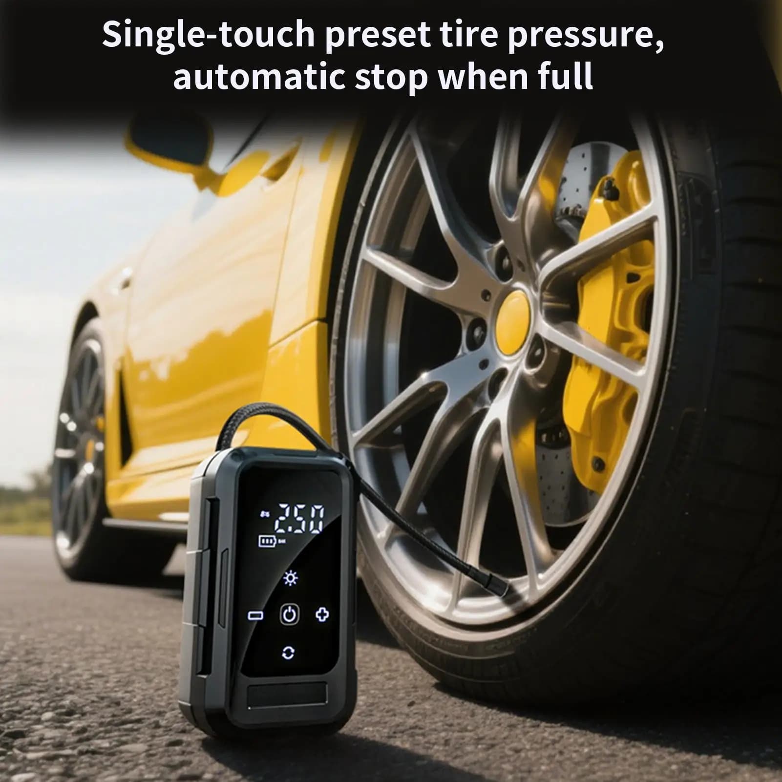 Compressore d'aria portatile Gonfiatore per pneumatici senza fili Display digitale Pompa ricaricabile per campeggio Veicolo Viaggio su strada Casa Quotidiana