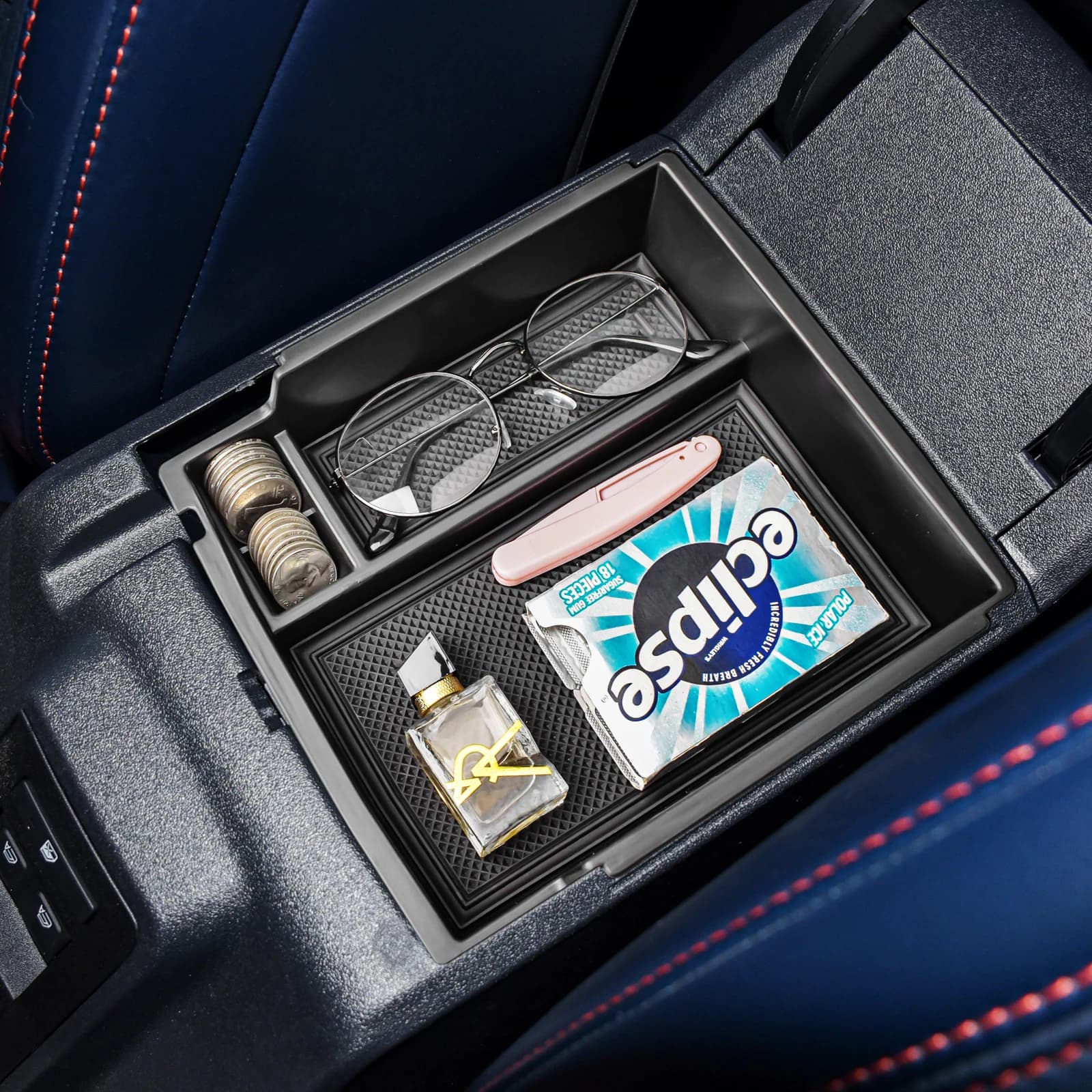 Organizer per Console Centrale Compatibile con Ford Bronco 2021-2024, Accessori per Bronco 6a Generazione 2/4 Porte, Scatola di Stoccaggio Nascosta per Bracciolo