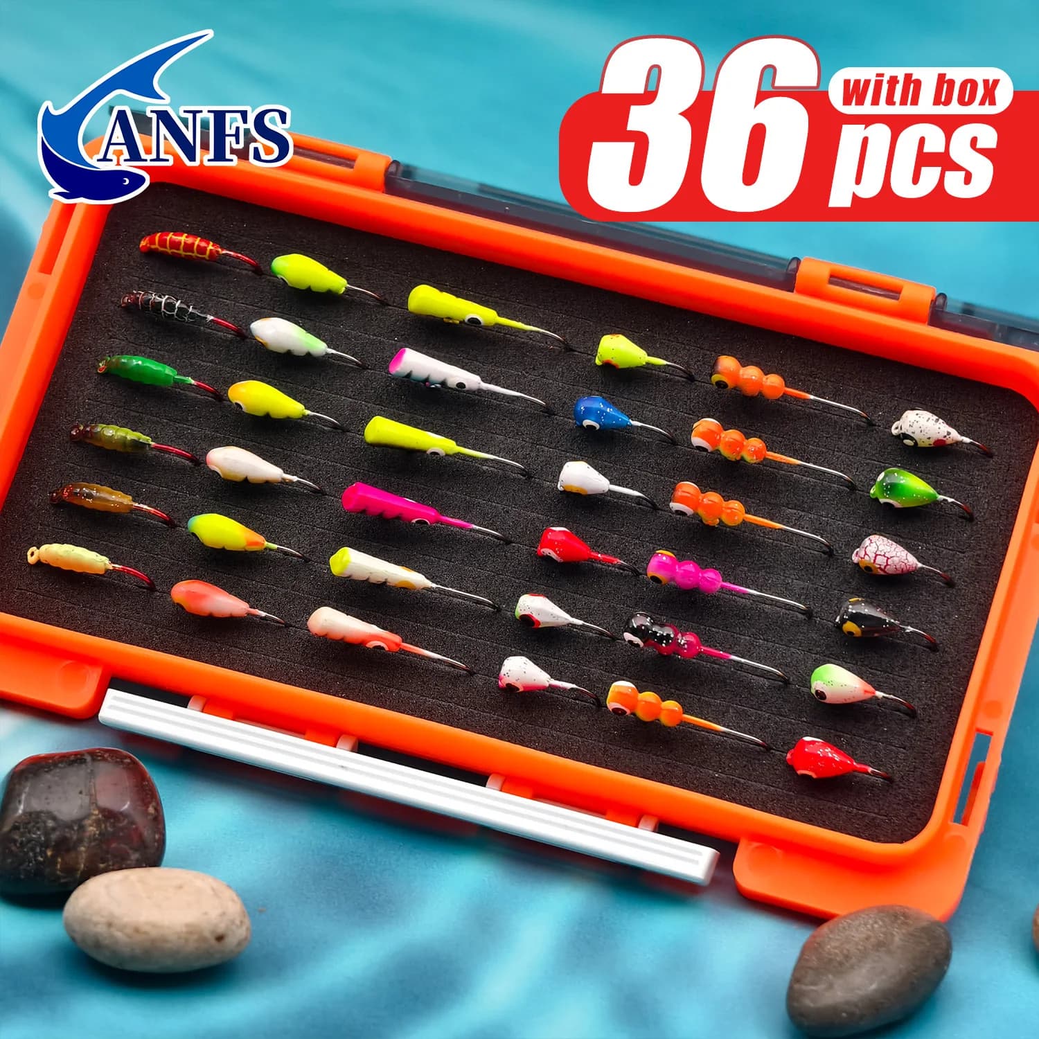 ANFS Kit maschere per la pesca sul ghiaccio Esche da pesca sul ghiaccio per Walleye Pesce persico Maschere Teste per attrezzatura da pesca sul ghiaccio Panfish Crappie Maschere 36 pezzi