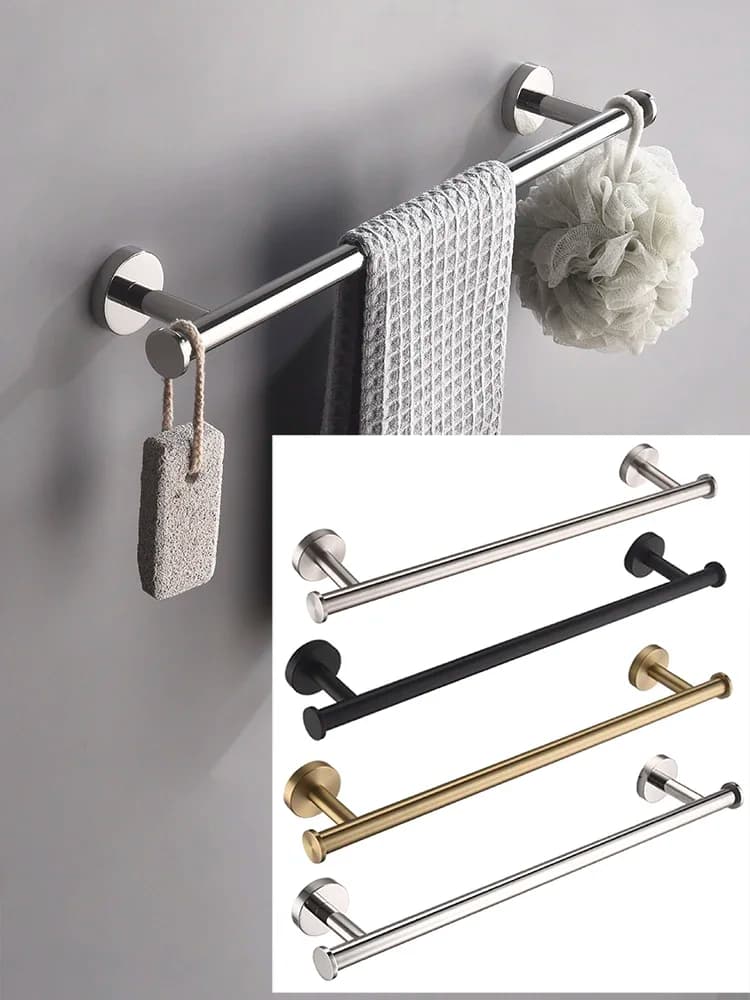 Brushed Gold Towel Holder Single Rail with Hook Wall Mounted Rack Bathroom Bar Stainless Steel Towel Shelf