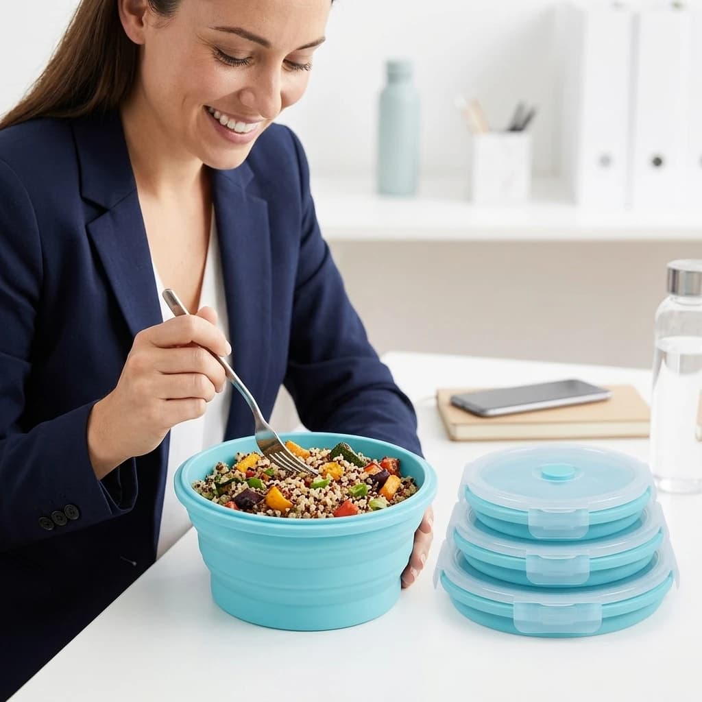 Elegant Lunch Boxes Collapsible Food Containers for Office School Work Meal Prep Leakproof Silicone Bento Box Set Durable