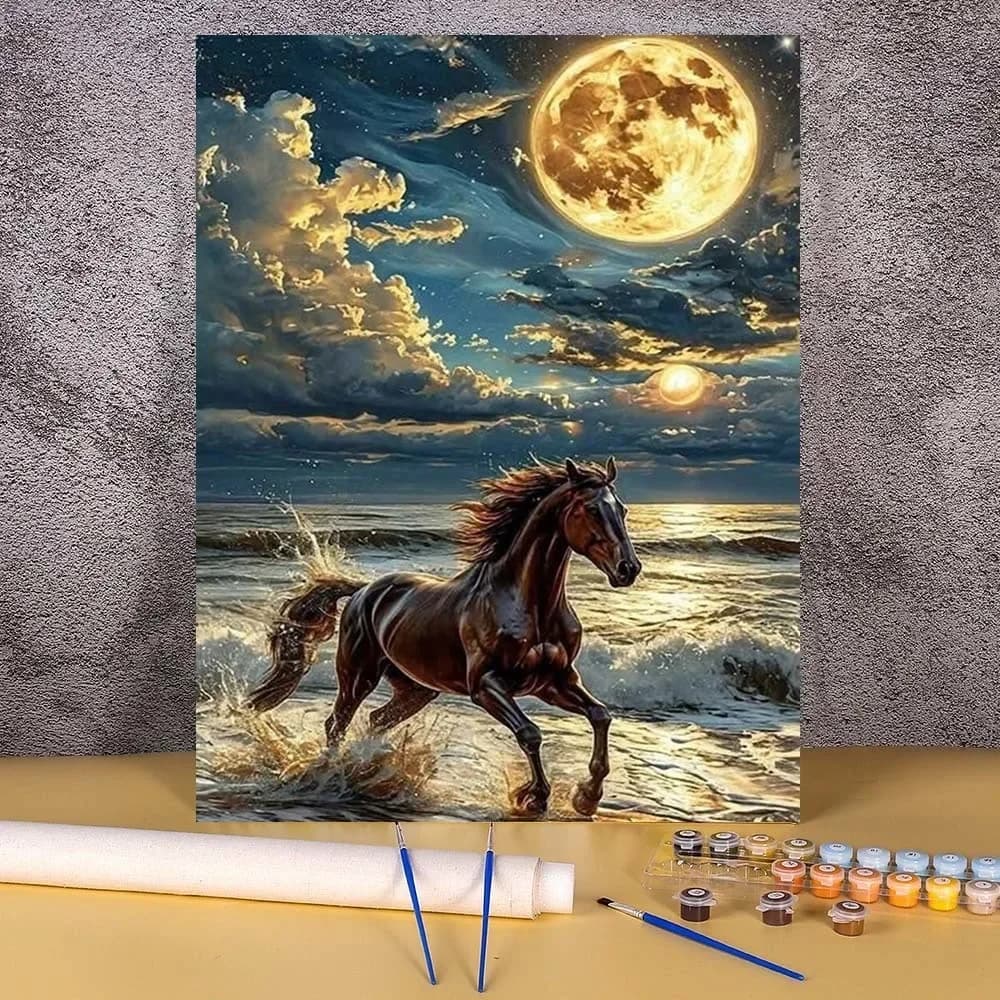 DIY Painting By Numbers Seascape Horse Digital Oil Painting Kits Acrylic Paint By Number Handpainted Gift Home Decoration