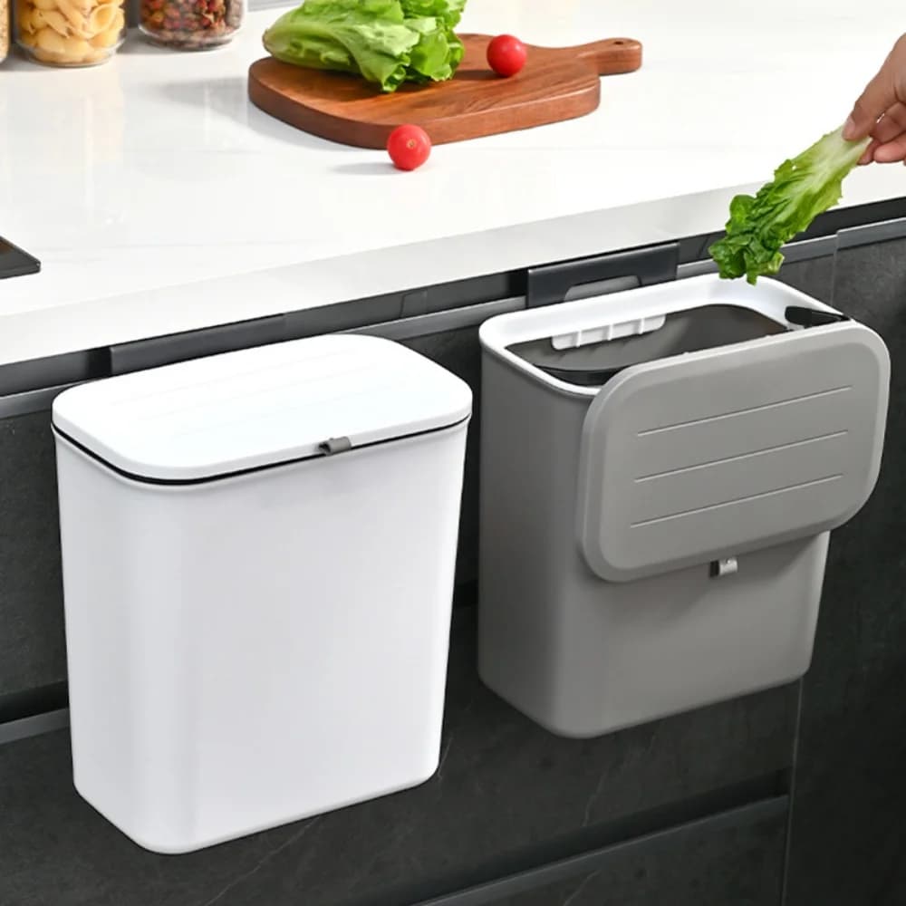 10L Wall‑Mounted Trash Can with Sliding Lid, Hanging & Floor Standing Dual‑Use Waste Bin for Kitchen Bathroom Office Home