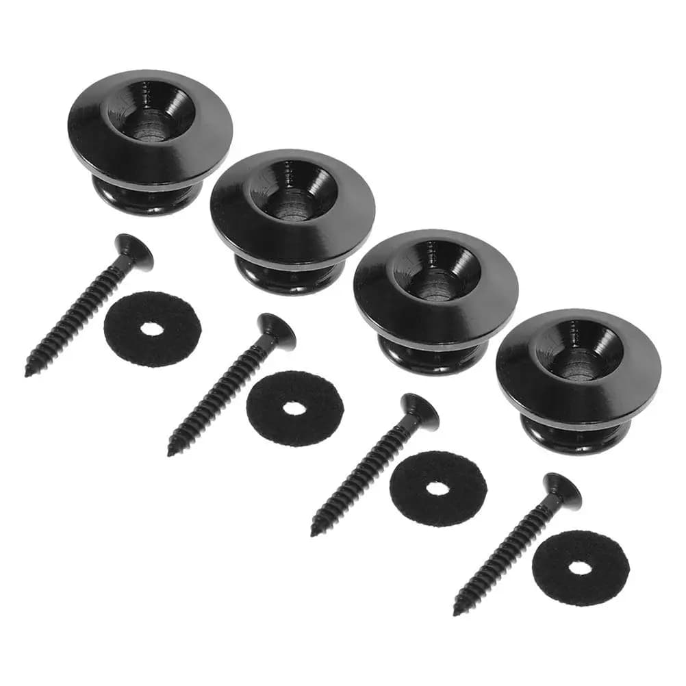 Set di 1 Bottone per Tracolla Chitarra in Metallo Nero con Design a Fungo, Viti e Rondelle per Chitarra Elettrica, Acustica, Basso e Ukulele