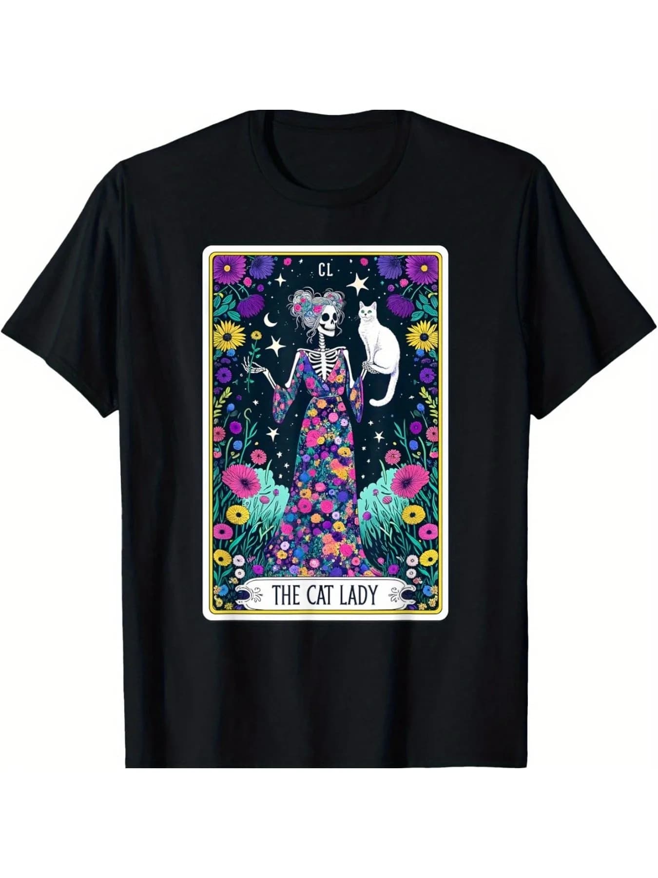 [Arrivo veloce] T-shirt scheletro gatto signora tarocchi animale gatto bianco mamma per uomo donna Natale Halloween regalo del giorno del ringraziamento
