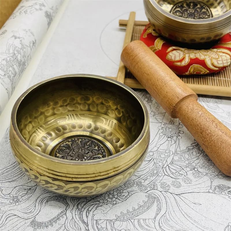 Tibetan Singing Bowl Brass Sanskrit for Sound Handmade Yoga Meditation Healing Stress Relief Buddha Mindfulness Instrument