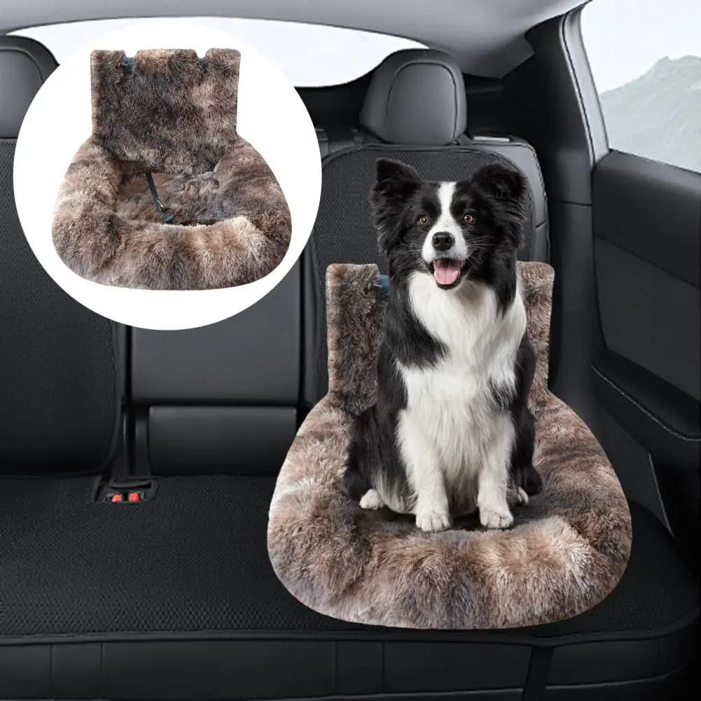 Sedile per auto per animali domestici in peluche di grandi dimensioni e medie, cuscino rialzato per cani lavabile, sedile posteriore staccabile per viaggi di animali domestici