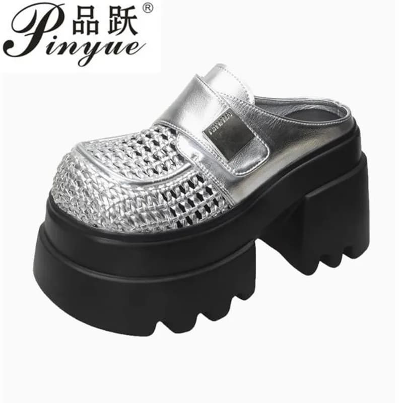 Women's Slippers Synthetic Leather Slip on Wedge Sandals with 10 cm plateaus Breathable summer women's Slippers with high heel 34-39