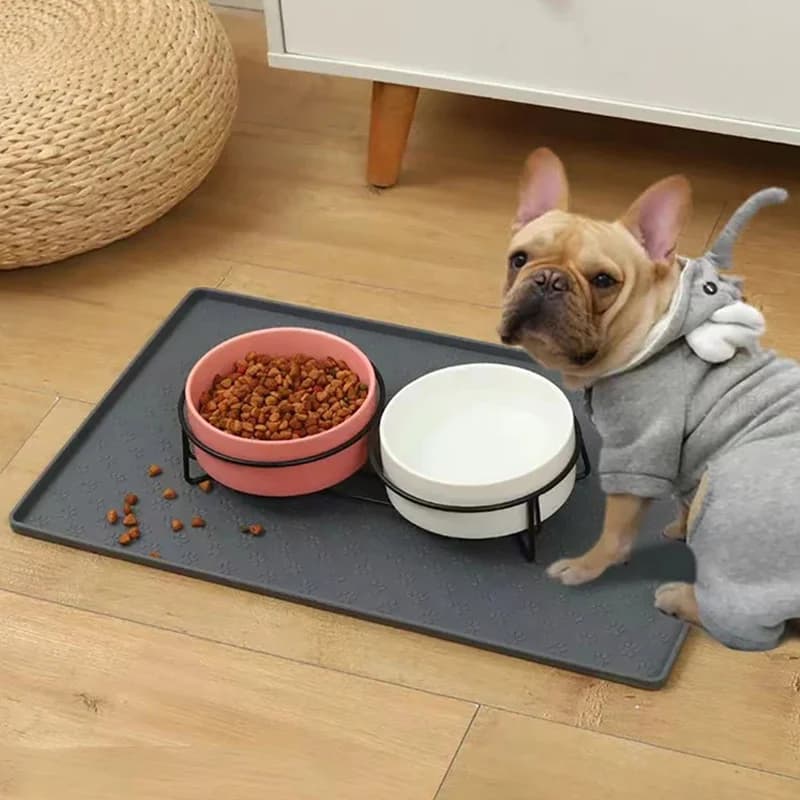 Tappetino in Silicone per Pasti di Animali Domestici, Facile da Pulire, Pieghevole, Antiscivolo e Impermeabile, con Impronte di Animali