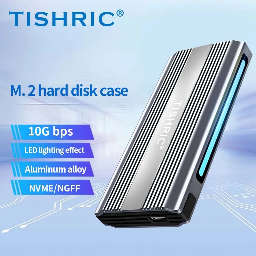 TISHRIC T9-RGB-10G Custodia per disco rigido mobile Tipo-C/3.1 SSD nvme SSD Custodia esterna 20 Gbps Doppio protocollo disco rigido m2
