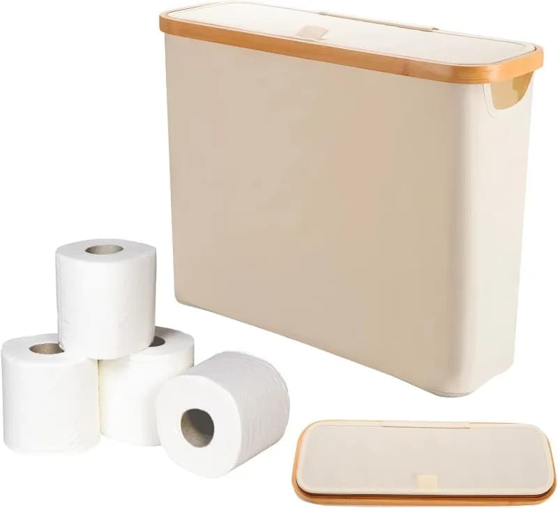 Self-Adhesive Wall Mounted Oxford Cloth Toilet Paper Storage Box with Lid Home Organization Paper Towel Holder 1pcs