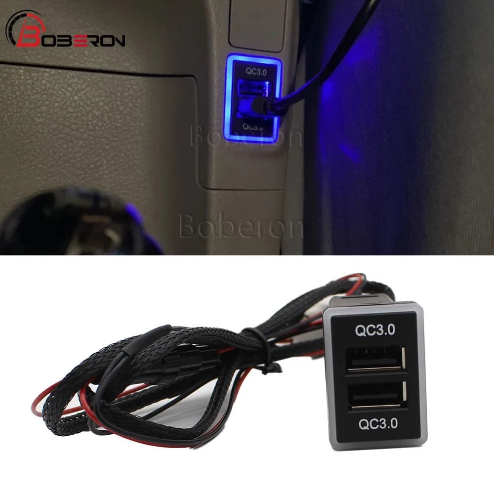 QC3.0 USB car port Fast charger for Toyota Camry Land Cruiser 200 RAV4 Corolla Smartphone Fast charging adapter LED accessories
