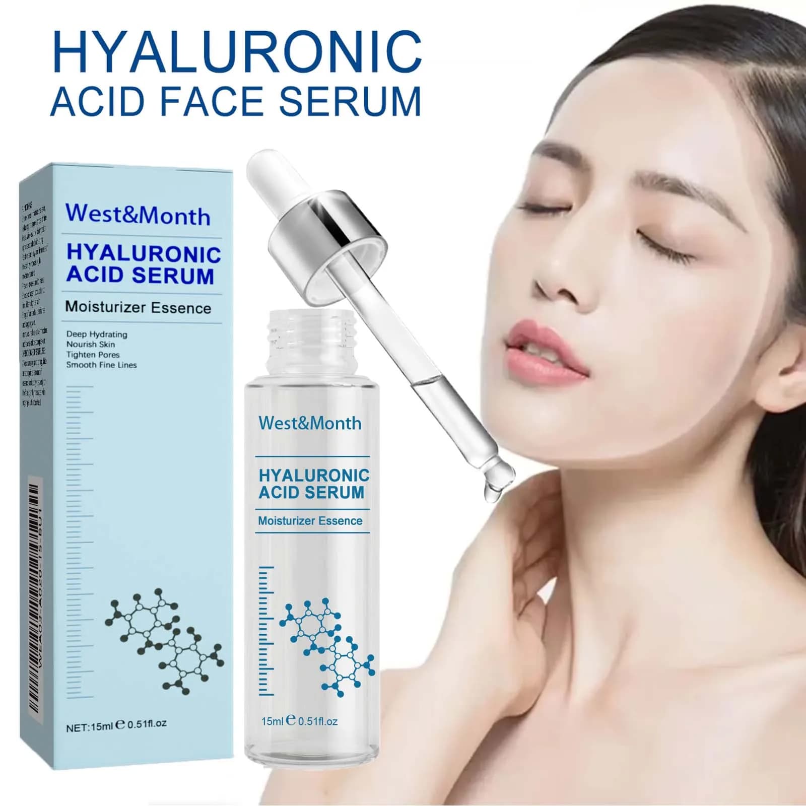 Siero viso all'acido ialuronico Dissolvenza linea sottile Rughe Ridurre i pori Rafforzamento Nutriente Idratante profondo Essenza della pelle del viso