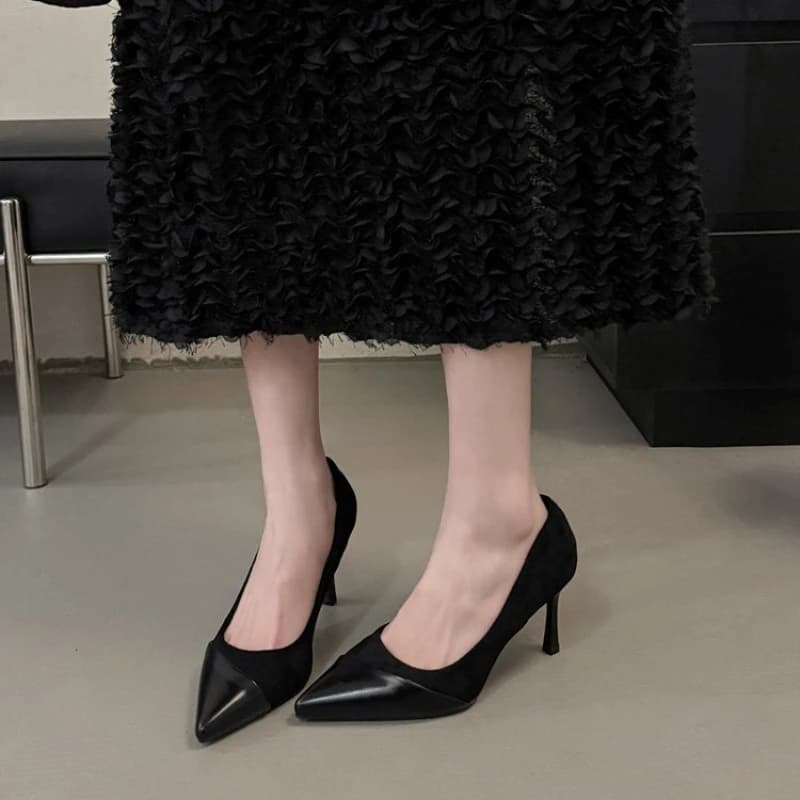 Scarpe Primaverili 2026 da Donna, Tacchi Bassi Sottili, Eleganti Pumps in Camoscio con Punta Affusolata, Scarpe da Ufficio e Cerimonia, Mocassini Femminili
