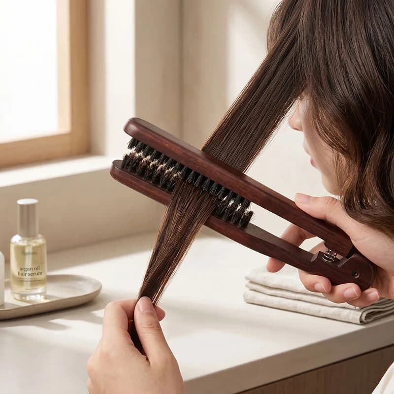 Wooden V Clamp Hair Straightener Comb Brush Anti-static Hair Smoother Comb Natural Boar Bristles Anti Frizz Hair Styling Combs