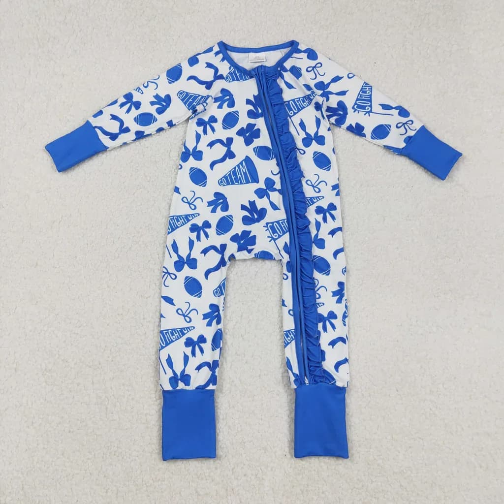 LR2511 Game Day Go Fight Win Bows Baby Footie Sleepers