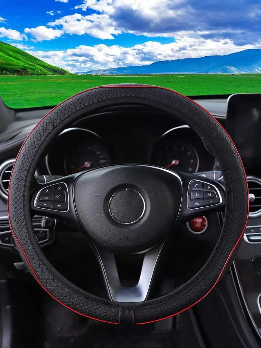 MEIKAXIU 1pc Colorful Striped Leather Car Steering Wheel Cover With Anti-Slip & Sweat Absorbent Properties, Suitable For
