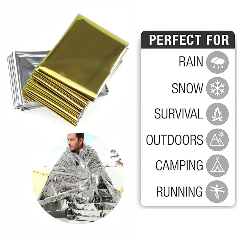 5Pcs Emergency Thermal Blanket Folding Waterproof Windproof Sunshade Rescue Blanket Outdoor Survive First Aid Camping Mat Pad