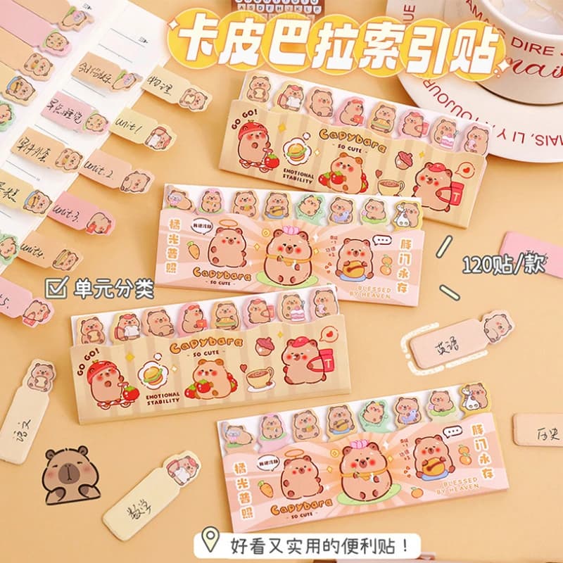 Simpatico cartone animato Capibara Coniglietto Indice cane Adesivo Scrivibile Notebook Carta di prova Pagina Mark Classificare Nota adesiva Adesivo per pianificatore Kawaii