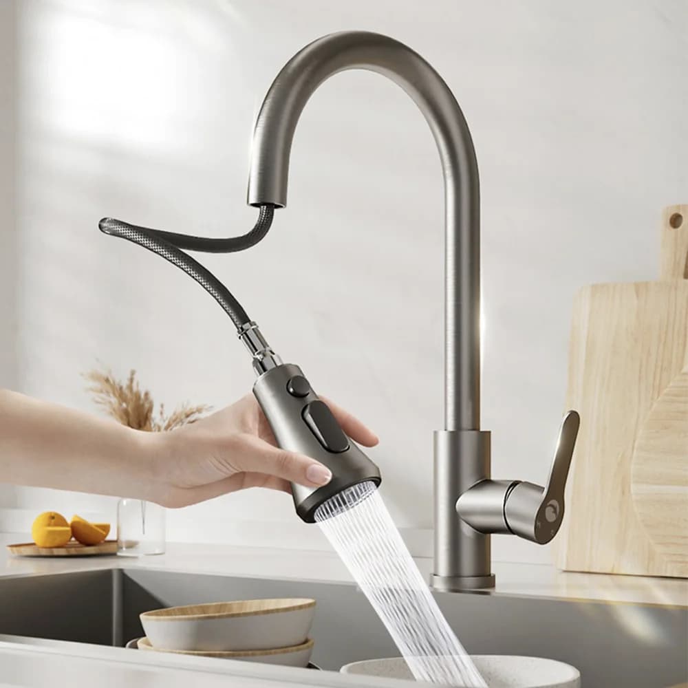 ORIENTAL YUHONG Rubinetto da cucina estraibile in acciaio inossidabile 304 monoforo con 360 ° Rubinetto miscelatore acqua calda fredda con testa spruzzatore girevole