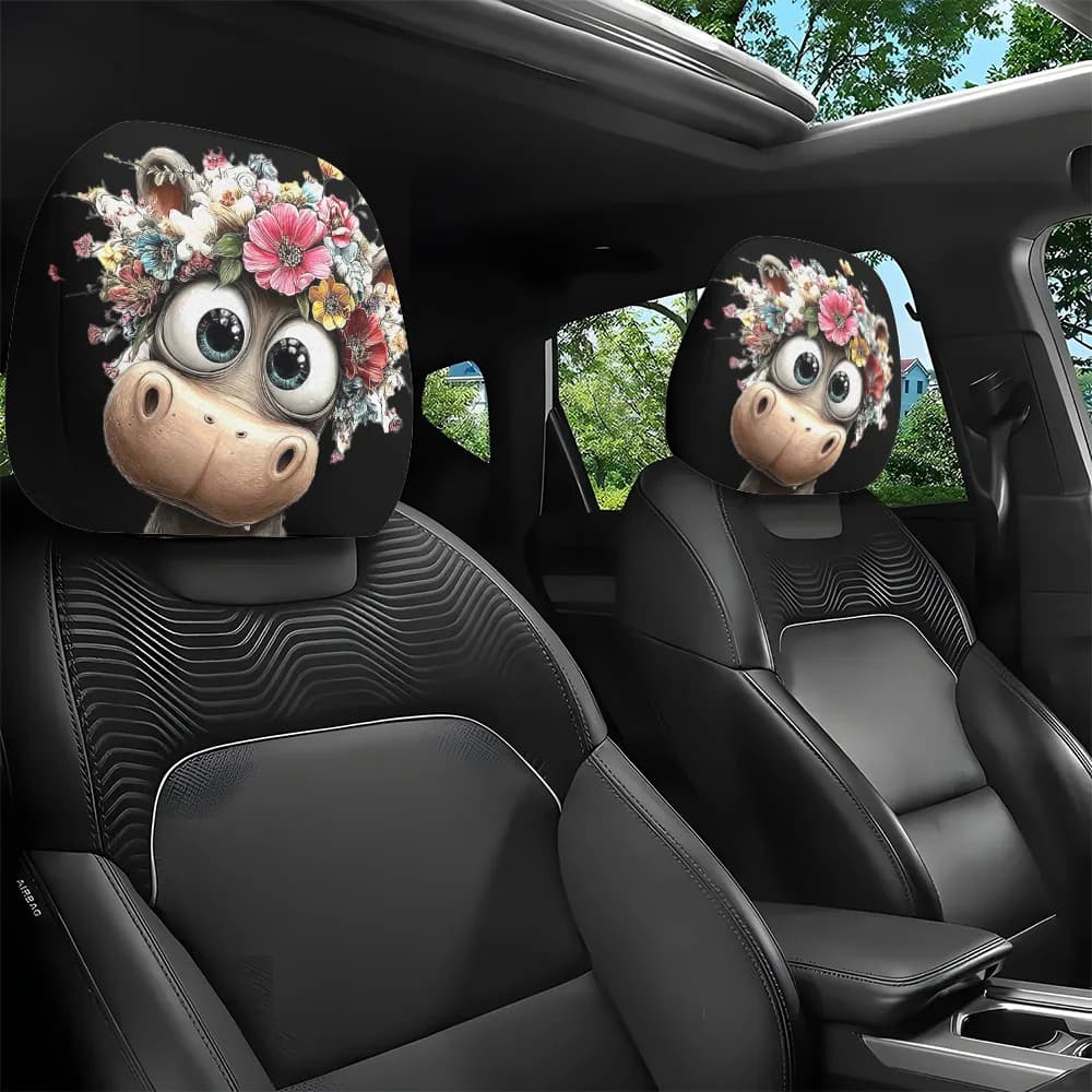 1 pezzo/2 pezzi, Copri poggiatesta auto con motivo floreale decorativo a forma di vitello, Decorazione per interni auto, Facile da installare e rimuovere