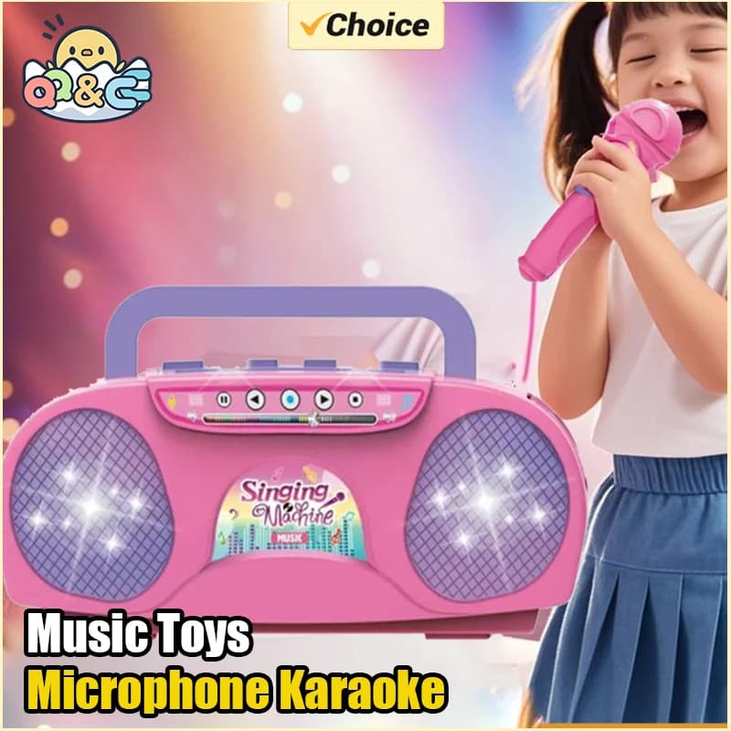 Microfono Macchina per karaoke Strumento musicale Giocattoli per bambini con luce Giocattolo educativo da viaggio per interni ed esterni Regali per bambine