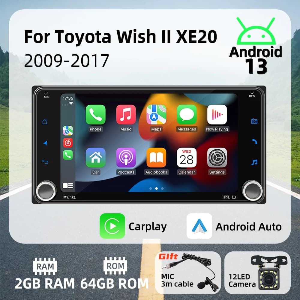 Autoradio 2Din per Toyota Wish 2 II XE20 2009-2017 7 "Schermo Stereo Navigazione GPS Carplay Android Auto Android Car Multimedia
