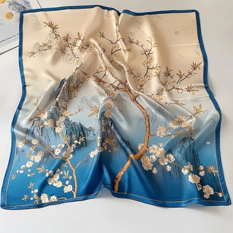 70cm Hangzhou Mulberry Silk Square Scarf Flower Printed Design Spring Summer 100% Silk Gift Scarf Bandana Headscarves