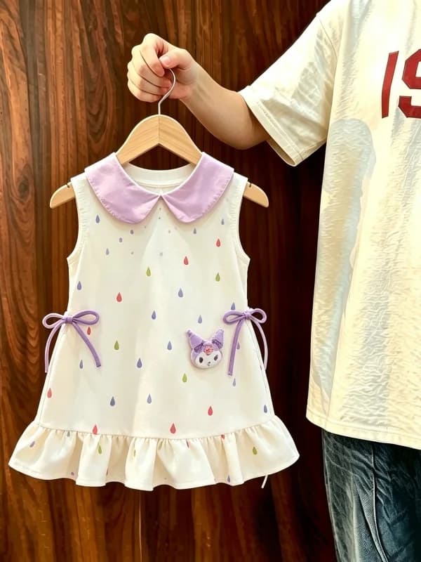 Cute Cartoon Ruffle Sleeve Dress Girls Summer 2026 New Style Children's Patchwork Color Flying Sleeve Super Beautiful Lace Skirt
