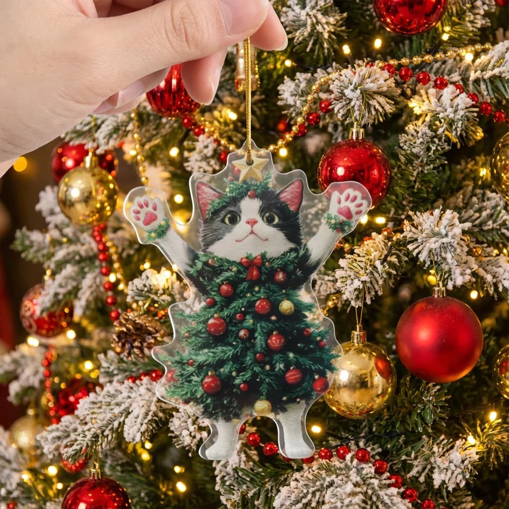 Ciondoli per albero di Natale Simpatico gatto Ornamenti appesi Cartone animato 2d Acrilico Ornamenti per albero di Natale Festival Party Pendenti con gattino nero