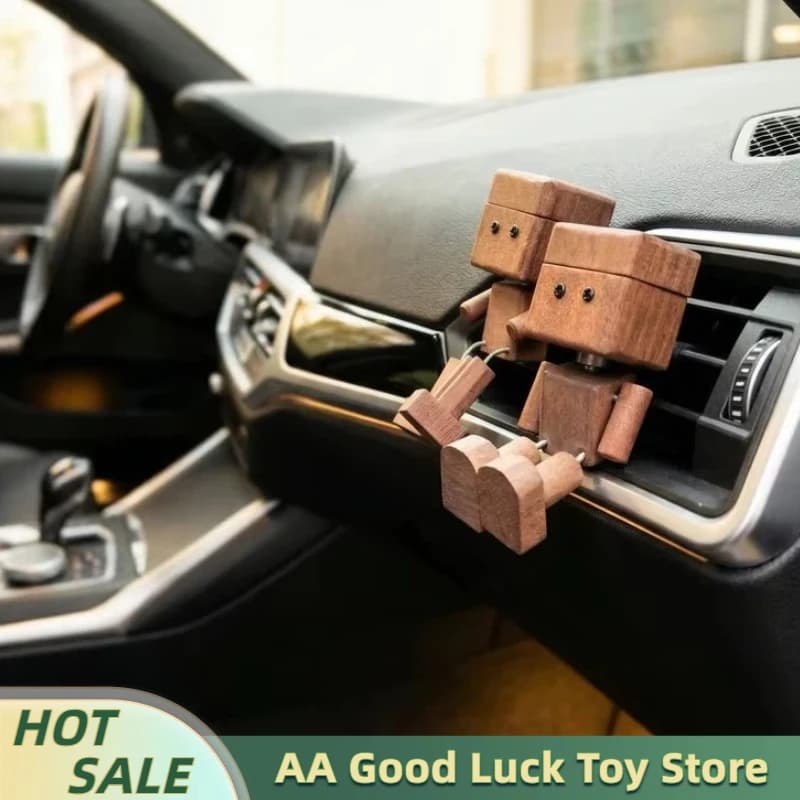 New In Stock Wooden Car Air Vent Freshener Creative Shaking Leg Robot Aroma Diffuser Decor Ornament For Vehicle Interior