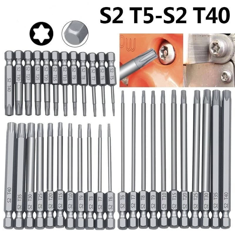 11 pz 12 pz Set di punte di sicurezza Cacciavite a prova di manomissione Punta da trapano Punte per cacciavite Torx Testa piatta 1/4 Punte per cacciavite esagonale TORX Set T8