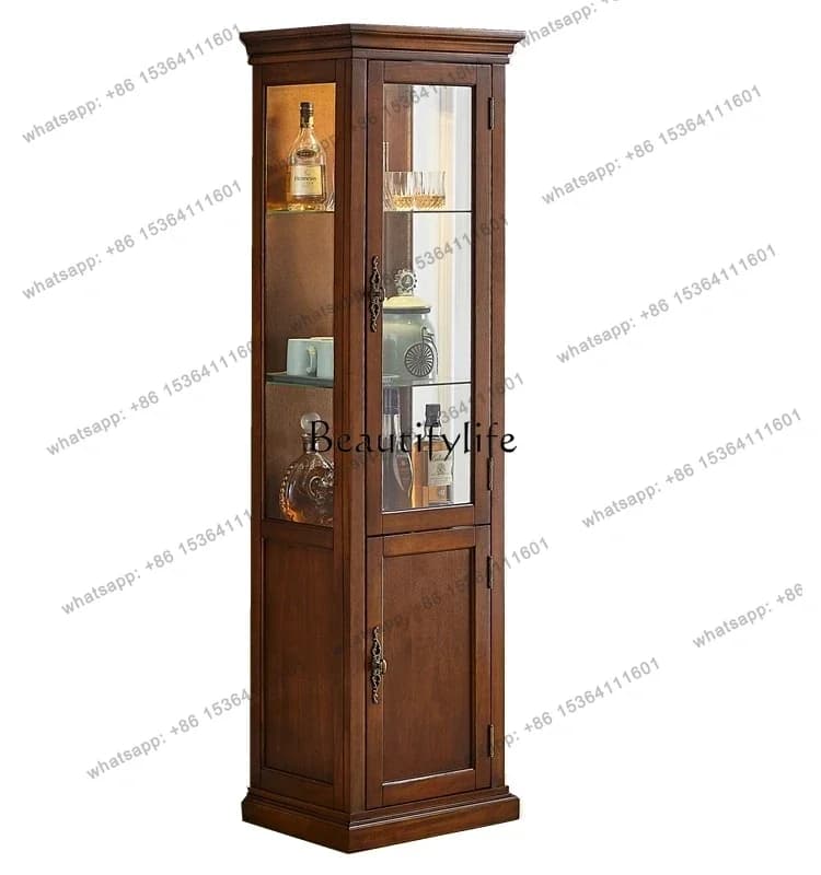 Armadietto per vino in legno massello in stile americano, soggiorno, parete ad angolo, sala da pranzo, mobile laterale TV, semplice scaffale in vetro
