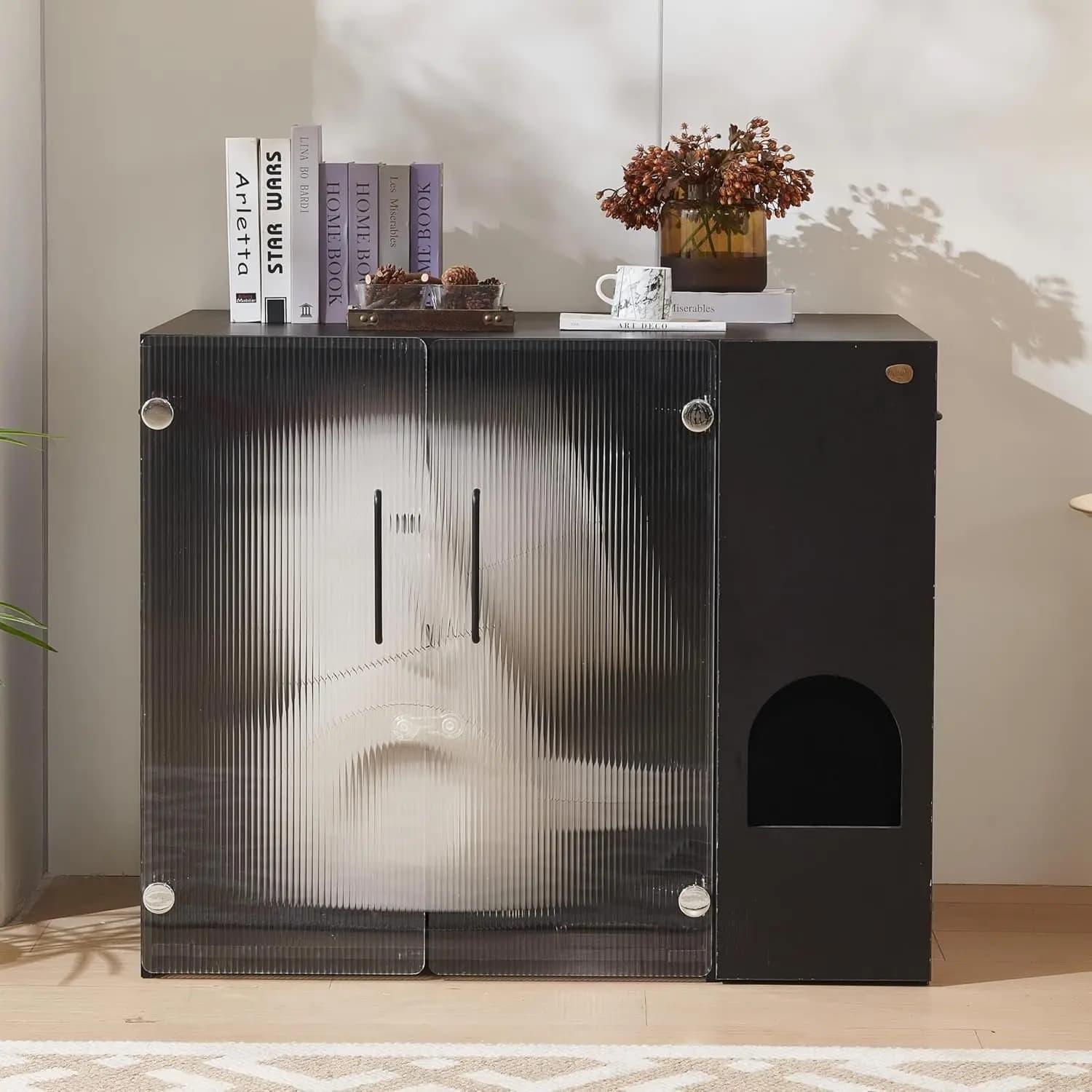 Box per Lettiera Gatti - Contenitore per Lettiera Gatti a Prova di Cane con Funzioni Estraibili e Girevoli, Include Presa di Corrente e Acrilico, Personalizzabile