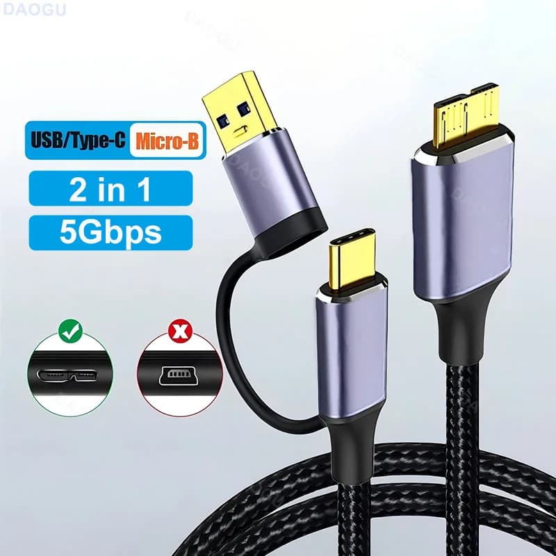 Type C USB 3.0 Type A to Micro B Connector Cable Data Cable 5 Gbps for external hard drive Charge 2 in 1 3A for Samsung Note 3 S5