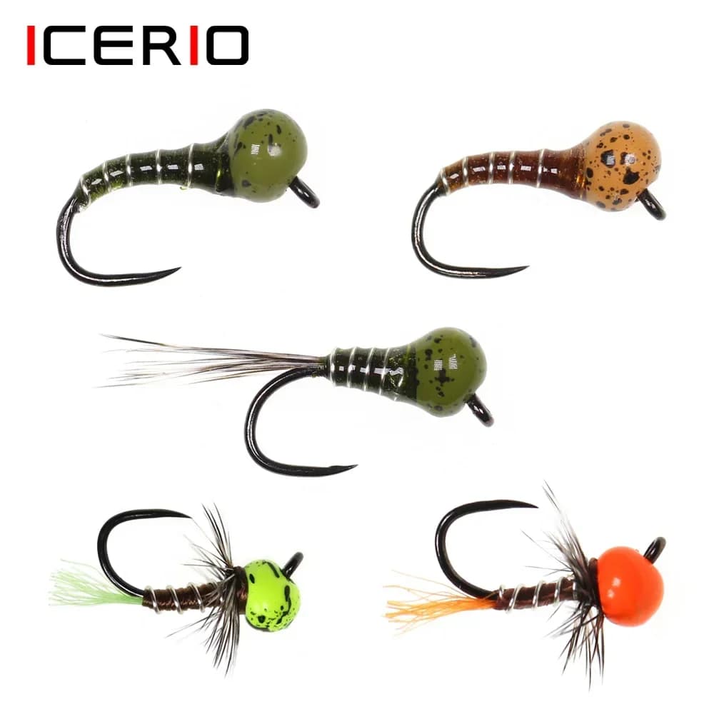 ICERIO 6PCS Jig Offset Tungsten Euro Ninfa Barbless Perdigon Fly Affondamento rapido Ninfa bagnata per trota Grayling Esche da pesca pesca