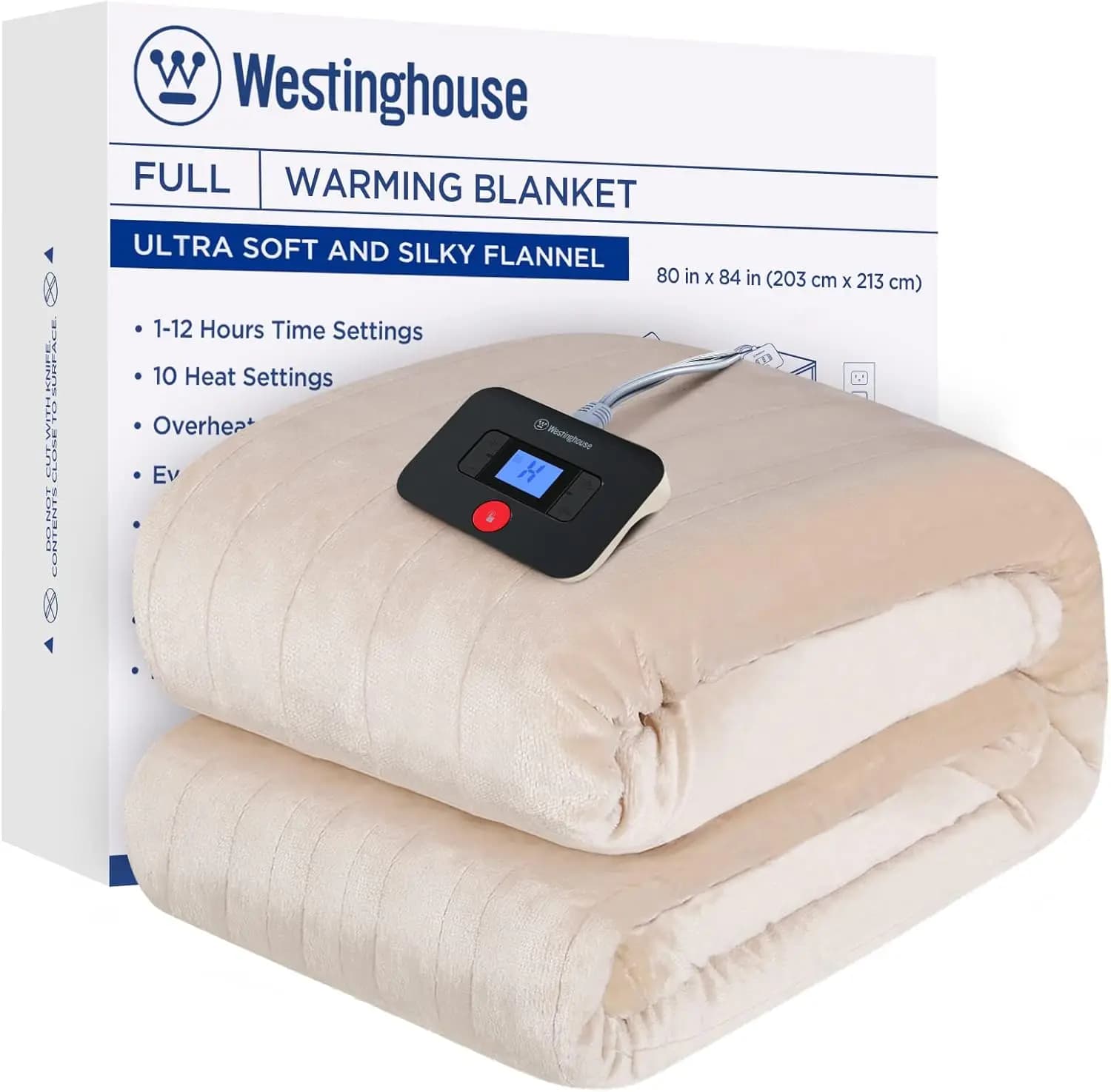 Full Size Heated Blanket, 80" x 84", 10 Heat Levels & Auto-Off, Machine Washable, Beige