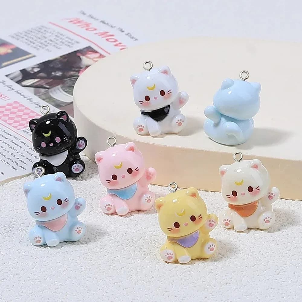 10Pcs 3D Cartoon Cat Resin Charms Kawaii Cute Kitty Animal Pendants DIY Jewelry Accessories For Earrings Keychains Making