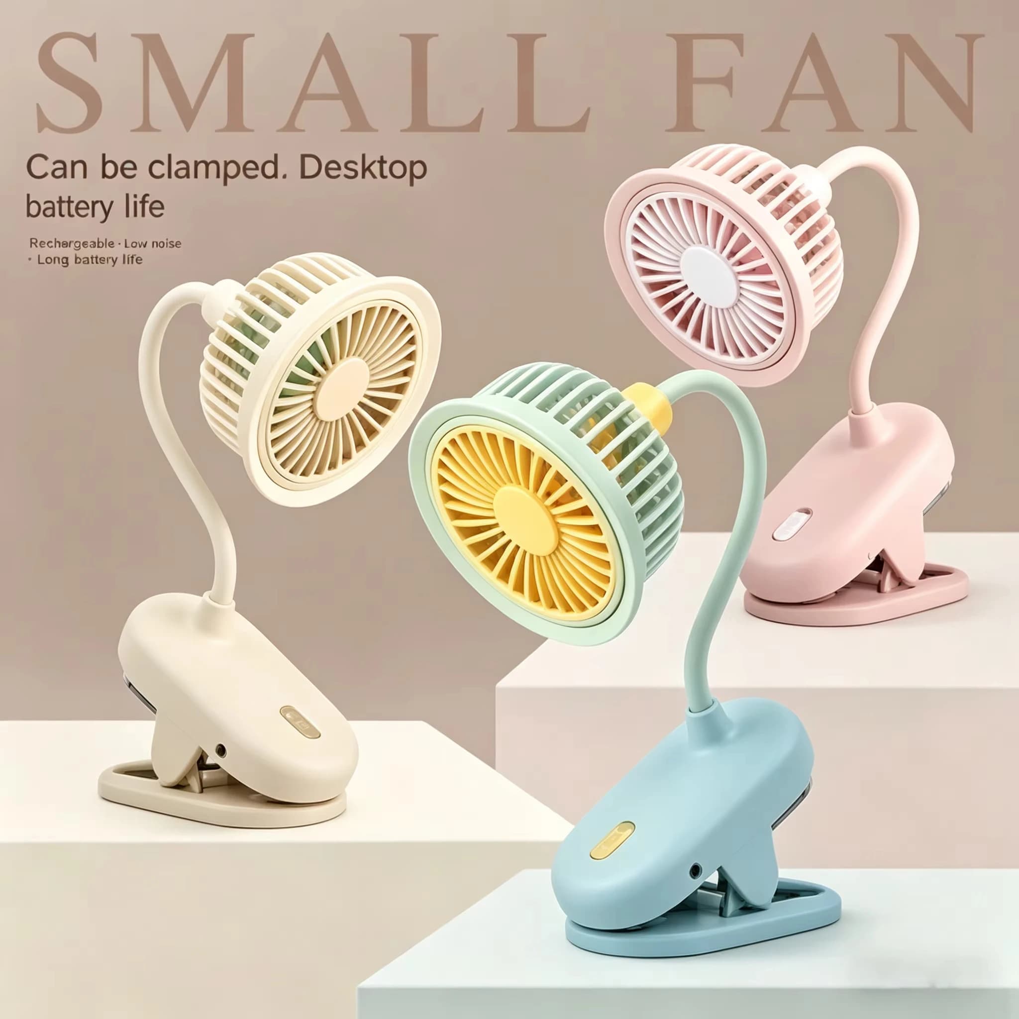 Lenovo USB Rechargeable Clip on Small Fan 360° Adjustable Mini Fan Strong Wind Flexible Neck Desktop Stroller Quiet Fan